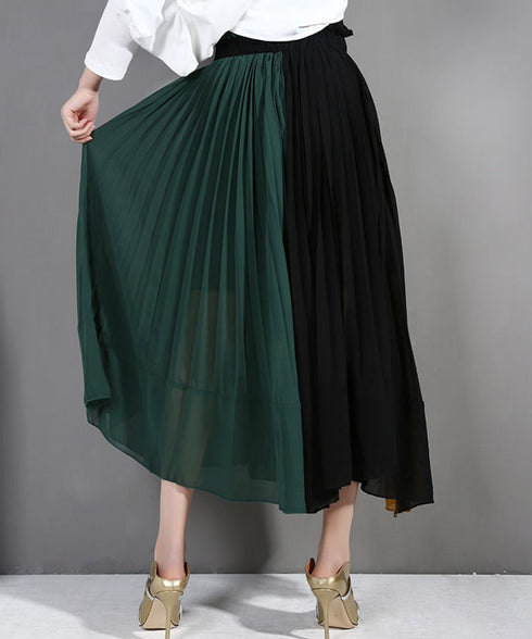 Color Block Pleated Skirt